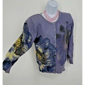 CHARLOTTE  blend‎  Sweater Lavender Purple Women’s big flower Sz L